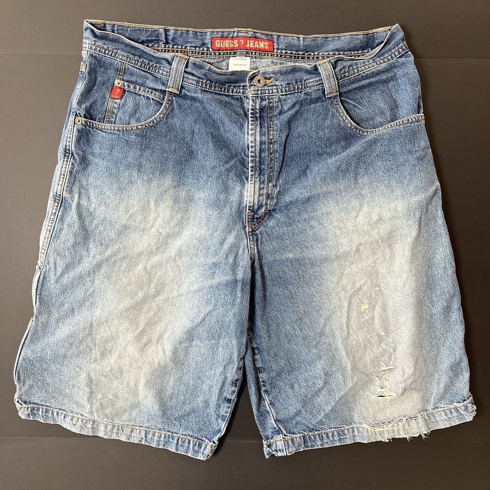 Vintage Guess Jean Shorts Mens 38 Blue Denim Baggy Carpenter Y2K Distressed